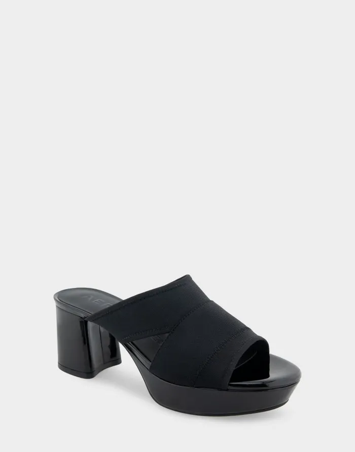 Aerosoles Comfortable Women039s Elastic Slide Platform Sandal In Black Elastic Elastic Fabric Black Elastic Women Platforms