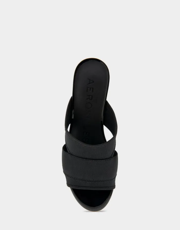 Aerosoles Comfortable Women039s Elastic Slide Platform Sandal In Black Elastic Elastic Fabric Black Elastic Women Platforms