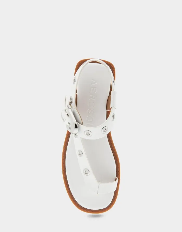 Aerosoles Comfortable Women039s Grommeted Asymmetrical Toe Ring Sandal In White Faux Leather White Faux Leather Women Clogs and Mules