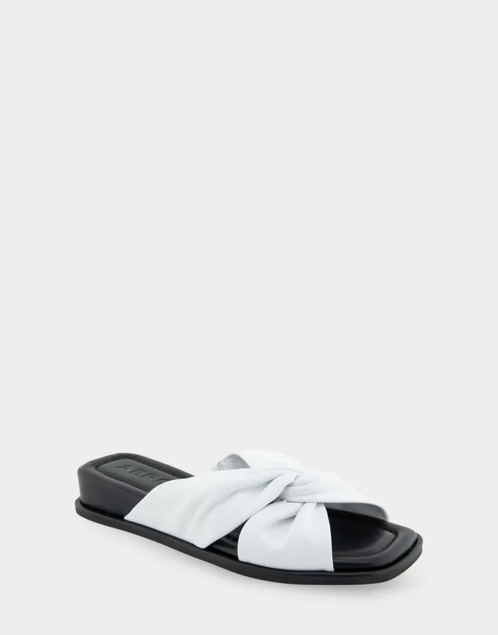 Aerosoles Comfortable Women039s Knotted Mini Wedge Slide Sandal In White Leather White Leather Women Clogs and Mules