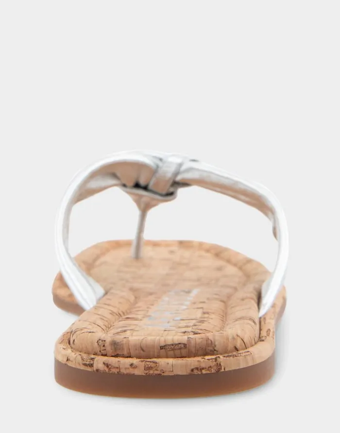 Aerosoles Comfortable Women039s Knotted Thong Sandal In Silver Metallic Leather Silver Metallic Leather Women Clogs and Mules