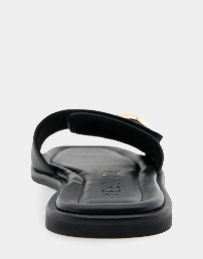 Aerosoles Comfortable Women039s Ornamented Single Band Slide Sandal In Black Leather Black Leather Women Clogs and Mules