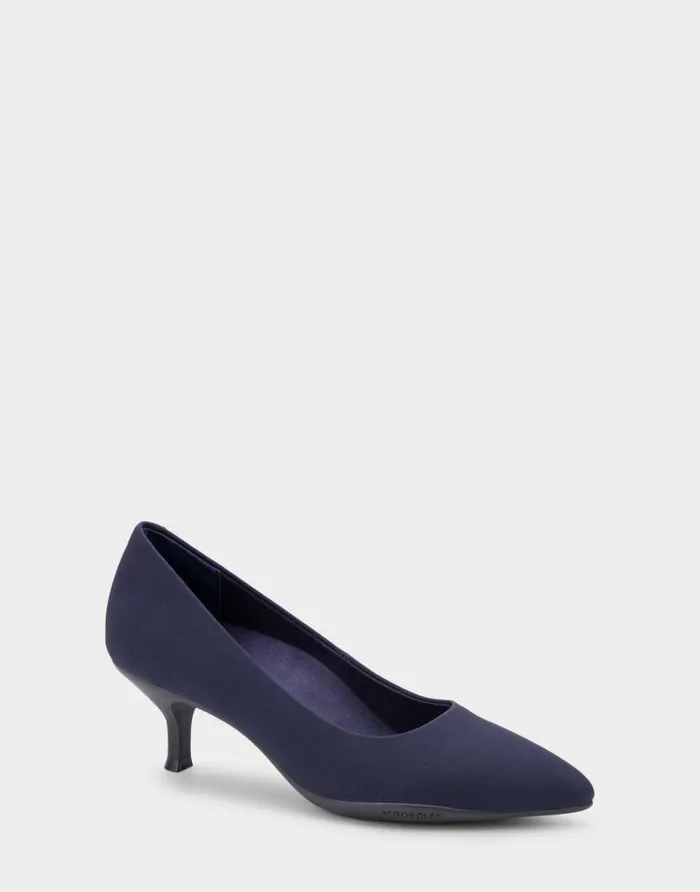 Aerosoles Comfortable Women039s Point Toe Kitten Heel Pump In Navy Stretch Gabardine Fabric Navy Stretch Gabardine Fabric Women Clogs and Mules