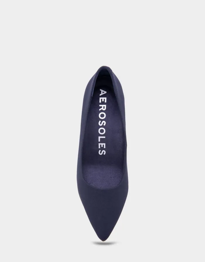 Aerosoles Comfortable Women039s Point Toe Kitten Heel Pump In Navy Stretch Gabardine Fabric Navy Stretch Gabardine Fabric Women Clogs and Mules