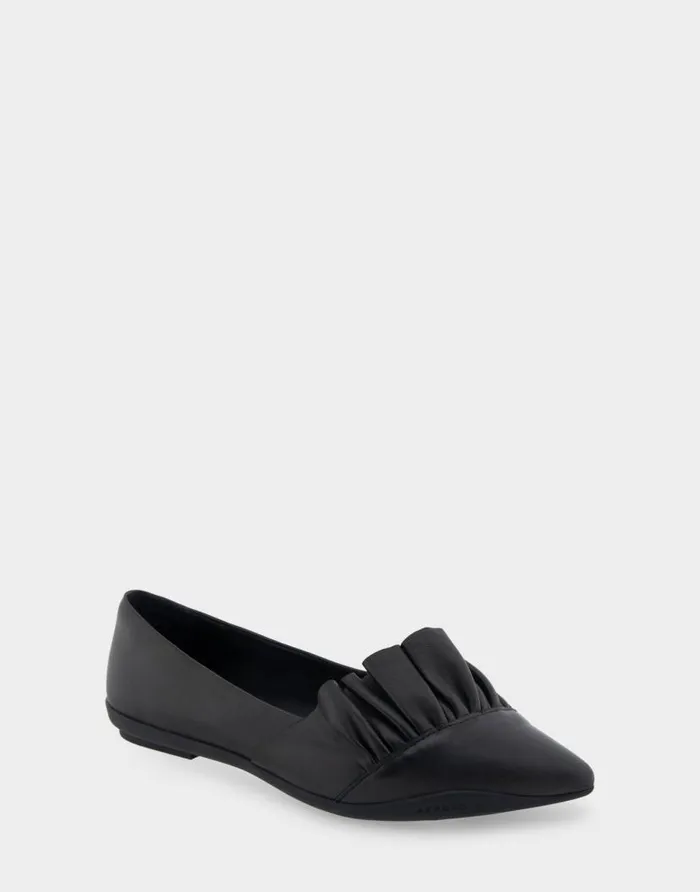 Aerosoles Comfortable Women039s Ruffled Point Toe Flat In Black Genuine Leather Black Genuine Leather Women Ballet