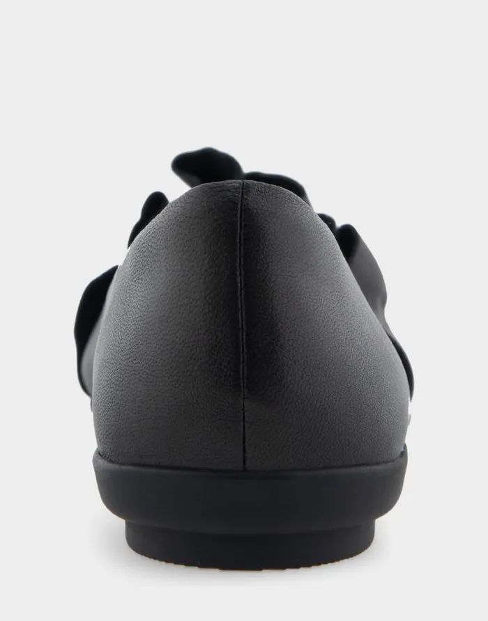 Aerosoles Comfortable Women039s Ruffled Point Toe Flat In Black Genuine Leather Black Genuine Leather Women Ballet
