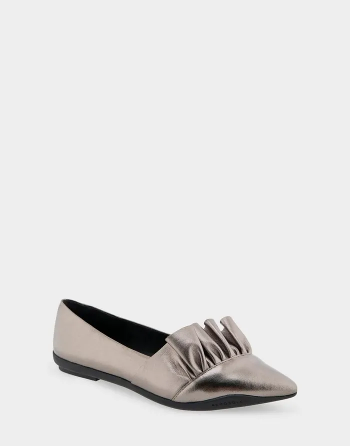 Aerosoles Comfortable Women039s Ruffled Point Toe Flat In Graphite Genuine Leather Graphite Genuine Leather Women Ballet