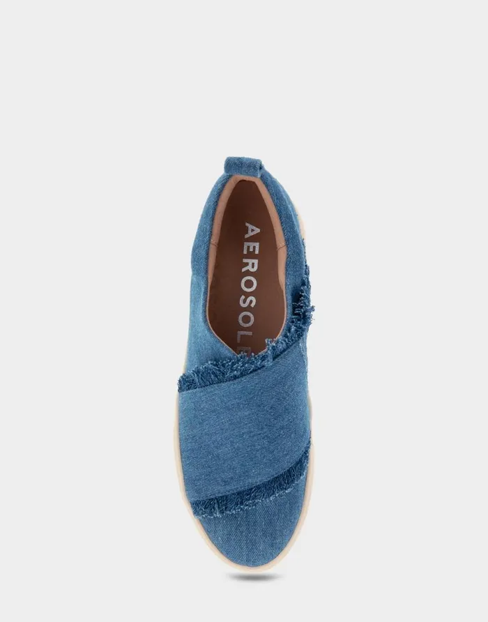 Aerosoles Comfortable Women039s Slip On Hidden Wedge Sneaker In Denim Fabric Denim Fabric Denim Fabric Women Flatforms