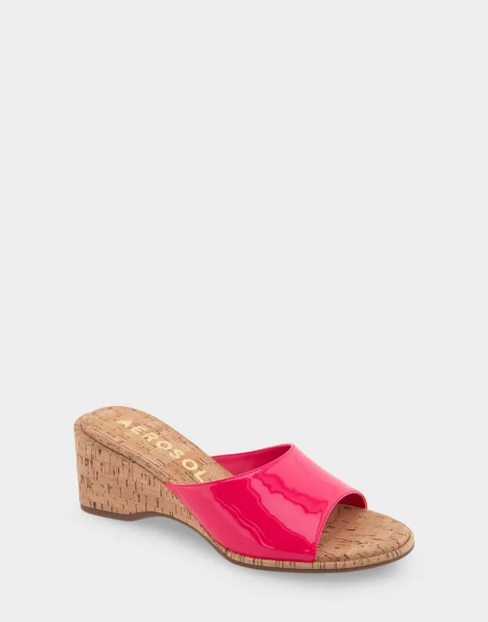 Aerosoles Comfortable Women039s Wedge Slide Sandal In Virtual Pink Patent Faux Leather Virtual Pink Patent Faux Leather Women Dress
