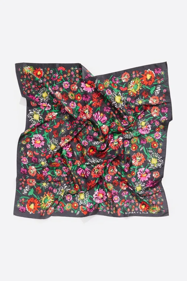 Anthracite Painted Flowers Scarf Anthracite Women Bimba Y Lola Scarves