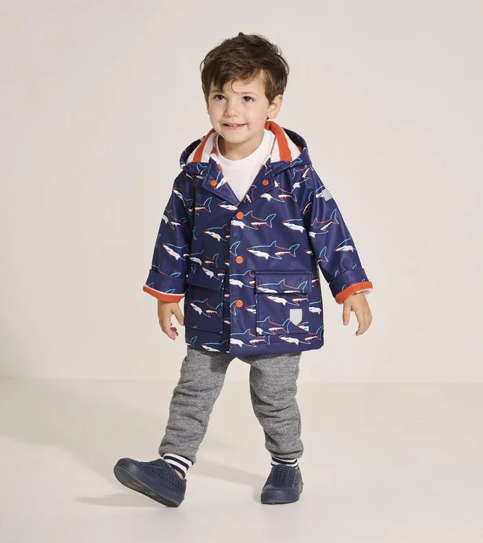 Baby and Toddler Boys Sharks ButtonUp Rain Jacket Hatley