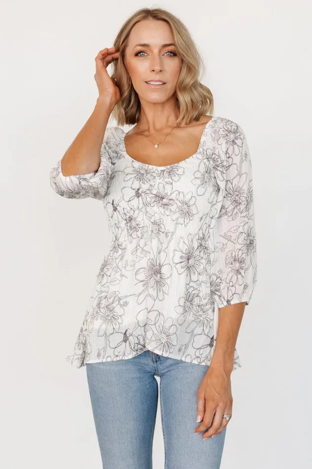 Baltic Born Blouses Shirts Women Florian Smocked Top Ivory Print