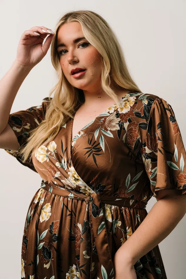 Baltic Born Bump Friendly Women Sicily Satin Maxi Dress Mocha Floral Baltic Born Bump Friendly Women Sicily Satin Maxi Dress Mocha Floral
