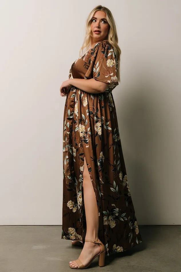 Baltic Born Bump Friendly Women Sicily Satin Maxi Dress Mocha Floral Baltic Born Bump Friendly Women Sicily Satin Maxi Dress Mocha Floral