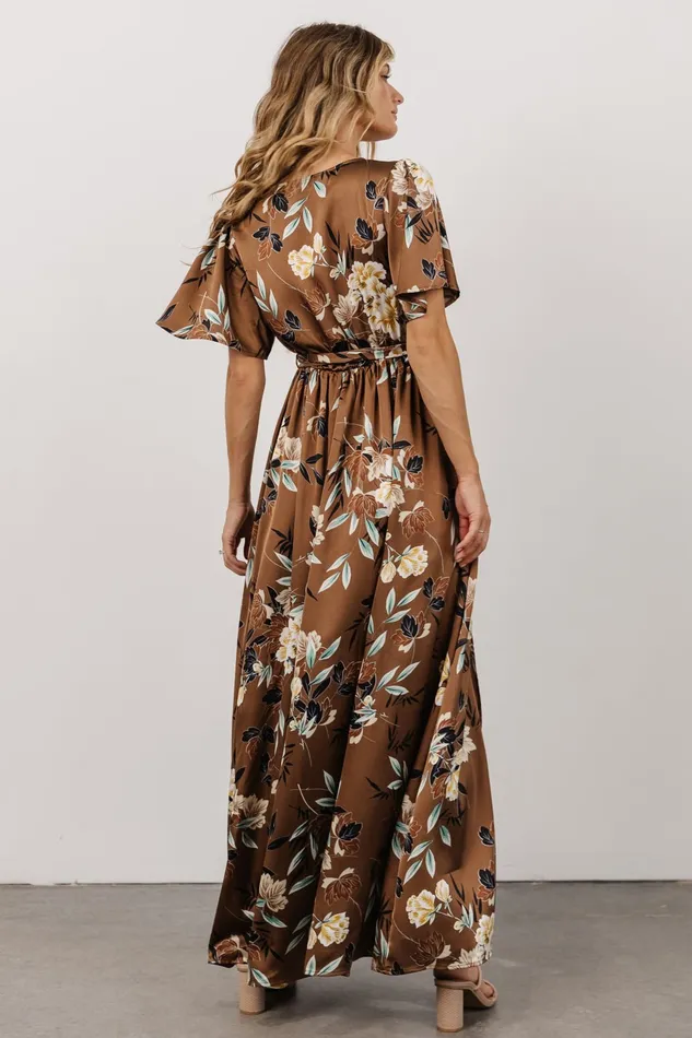 Baltic Born Bump Friendly Women Sicily Satin Maxi Dress Mocha Floral Baltic Born Bump Friendly Women Sicily Satin Maxi Dress Mocha Floral