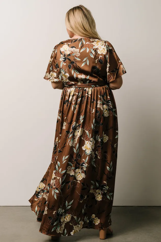 Baltic Born Bump Friendly Women Sicily Satin Maxi Dress Mocha Floral Baltic Born Bump Friendly Women Sicily Satin Maxi Dress Mocha Floral