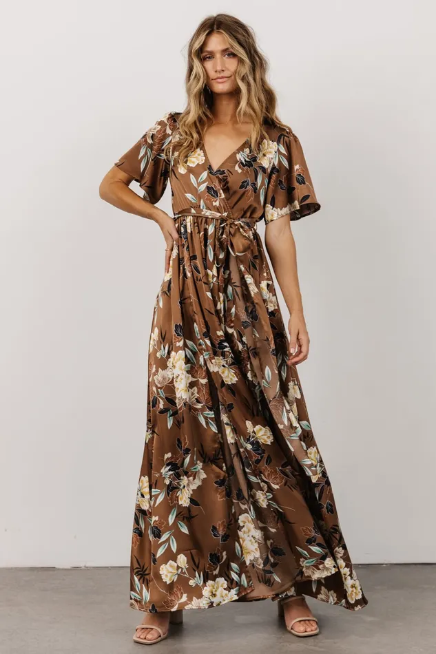 Baltic Born Bump Friendly Women Sicily Satin Maxi Dress Mocha Floral Baltic Born Bump Friendly Women Sicily Satin Maxi Dress Mocha Floral