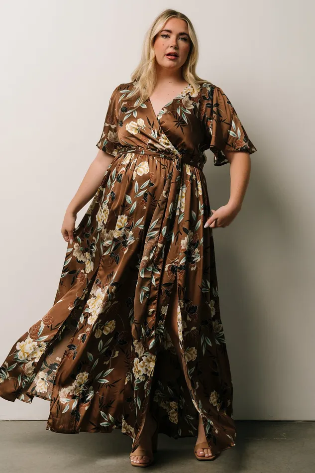 Baltic Born Bump Friendly Women Sicily Satin Maxi Dress Mocha Floral Baltic Born Bump Friendly Women Sicily Satin Maxi Dress Mocha Floral