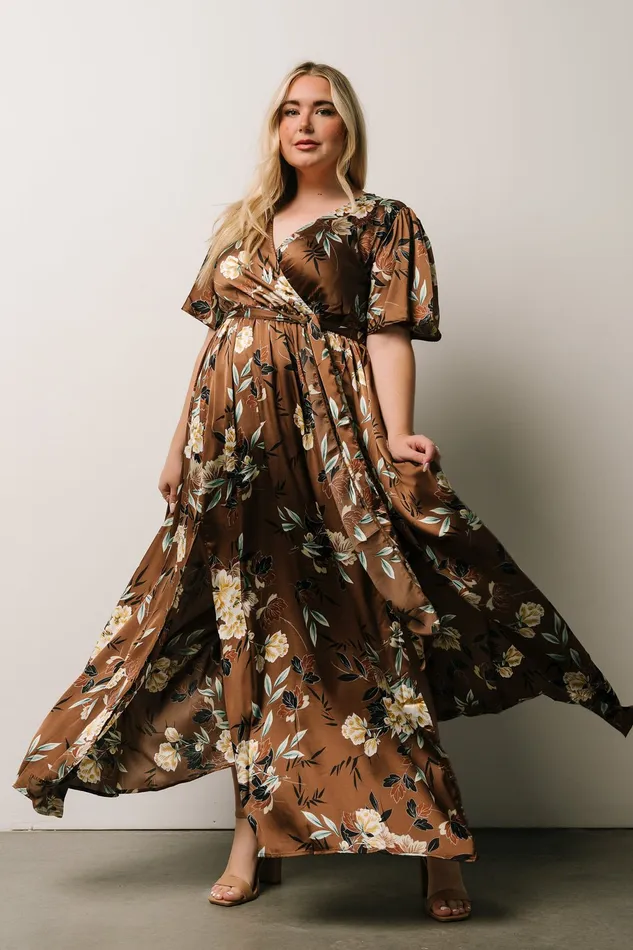 Baltic Born Bump Friendly Women Sicily Satin Maxi Dress Mocha Floral Baltic Born Bump Friendly Women Sicily Satin Maxi Dress Mocha Floral