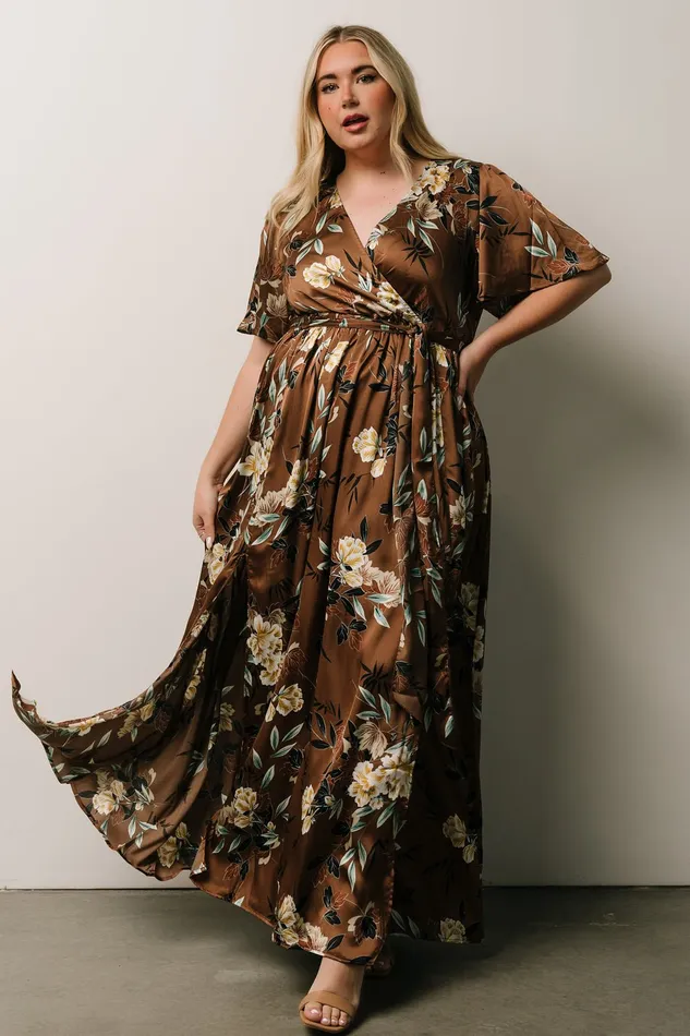 Baltic Born Bump Friendly Women Sicily Satin Maxi Dress Mocha Floral Baltic Born Bump Friendly Women Sicily Satin Maxi Dress Mocha Floral
