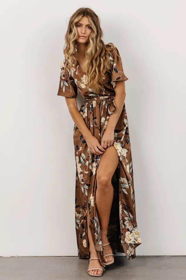 Baltic Born Bump Friendly Women Sicily Satin Maxi Dress Mocha Floral Baltic Born Bump Friendly Women Sicily Satin Maxi Dress Mocha Floral