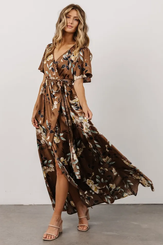 Baltic Born Bump Friendly Women Sicily Satin Maxi Dress Mocha Floral Baltic Born Bump Friendly Women Sicily Satin Maxi Dress Mocha Floral