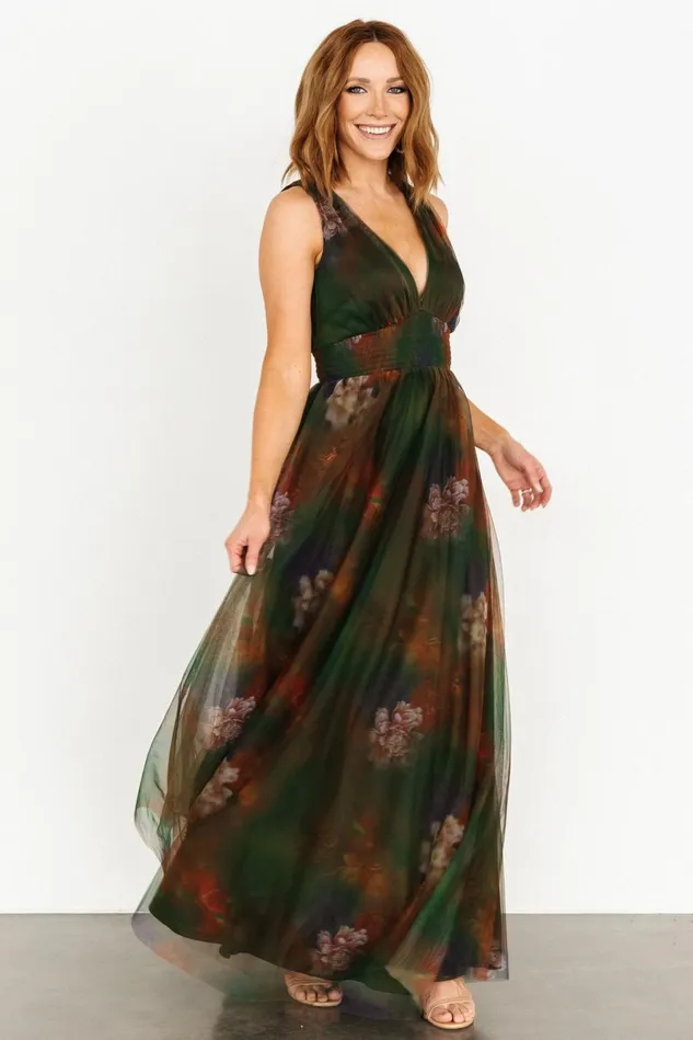 Baltic Born Maxi Dresses Women Kamila Tulle Maxi Dress Olive Multi Floral