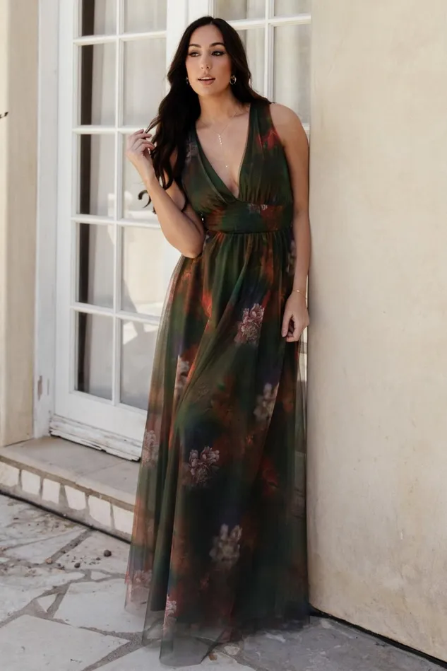 Baltic Born Maxi Dresses Women Kamila Tulle Maxi Dress Olive Multi Floral