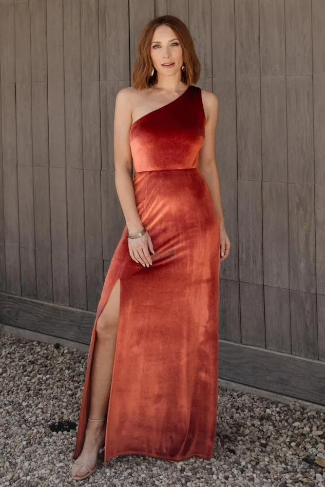 Baltic Born Maxi Dresses Women Tatiana Velvet One Shoulder Maxi Dress Cinnamon