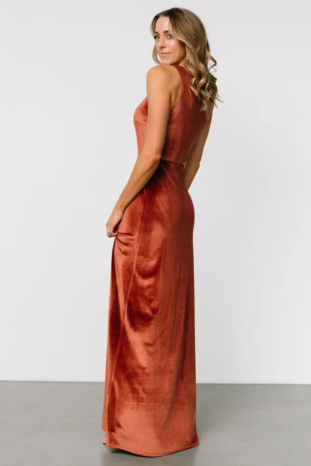 Baltic Born Maxi Dresses Women Tatiana Velvet One Shoulder Maxi Dress Cinnamon Baltic Born Maxi Dresses Women Tatiana Velvet One Shoulder Maxi Dress Cinnamon