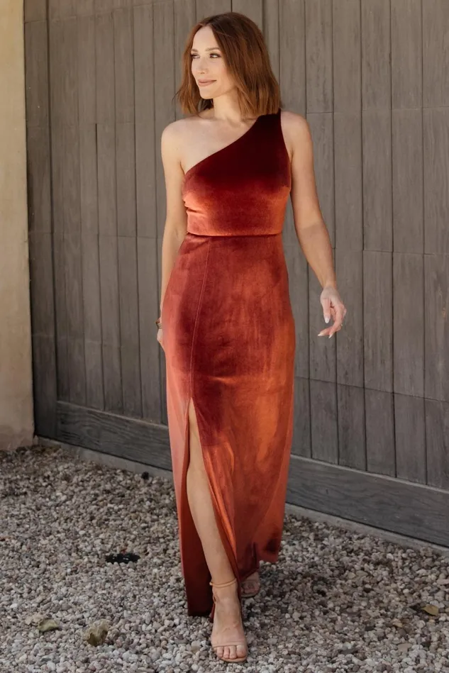 Baltic Born Maxi Dresses Women Tatiana Velvet One Shoulder Maxi Dress Cinnamon Baltic Born Maxi Dresses Women Tatiana Velvet One Shoulder Maxi Dress Cinnamon