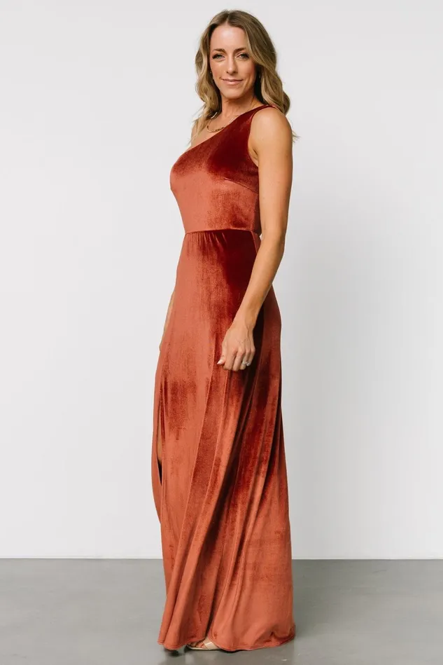 Baltic Born Maxi Dresses Women Tatiana Velvet One Shoulder Maxi Dress Cinnamon Baltic Born Maxi Dresses Women Tatiana Velvet One Shoulder Maxi Dress Cinnamon