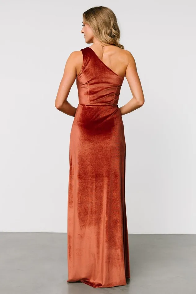 Baltic Born Maxi Dresses Women Tatiana Velvet One Shoulder Maxi Dress Cinnamon Baltic Born Maxi Dresses Women Tatiana Velvet One Shoulder Maxi Dress Cinnamon