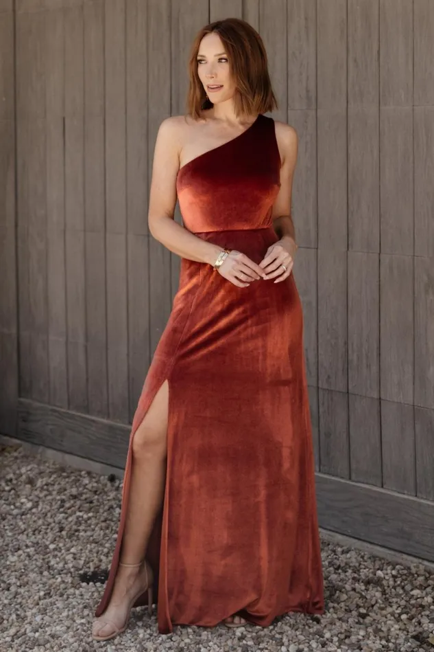 Baltic Born Maxi Dresses Women Tatiana Velvet One Shoulder Maxi Dress Cinnamon Baltic Born Maxi Dresses Women Tatiana Velvet One Shoulder Maxi Dress Cinnamon