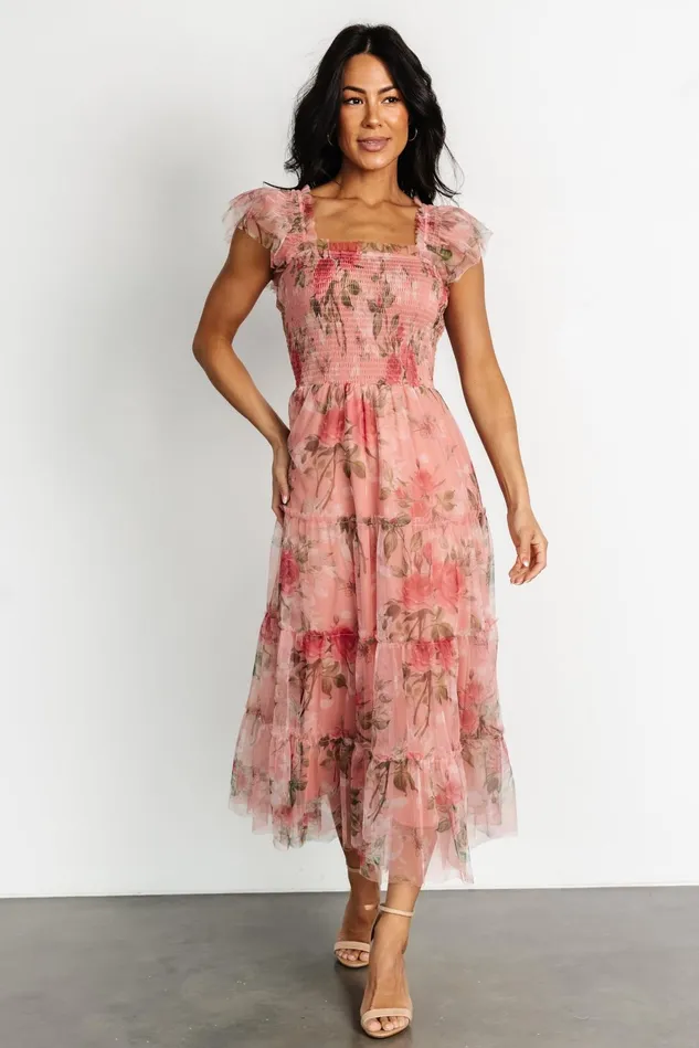 Baltic Born Midi Dresses Women Clementine Tulle Midi Dress Pink Rose Floral Baltic Born Midi Dresses Women Clementine Tulle Midi Dress Pink Rose Floral