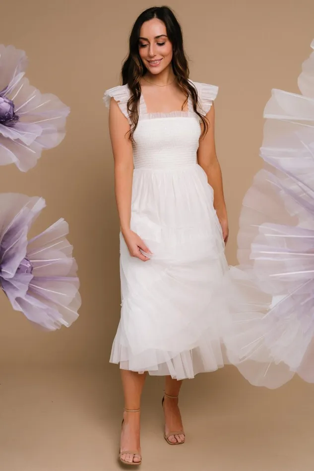 Baltic Born Midi Dresses Women Emma Smocked Tulle Dress Off White