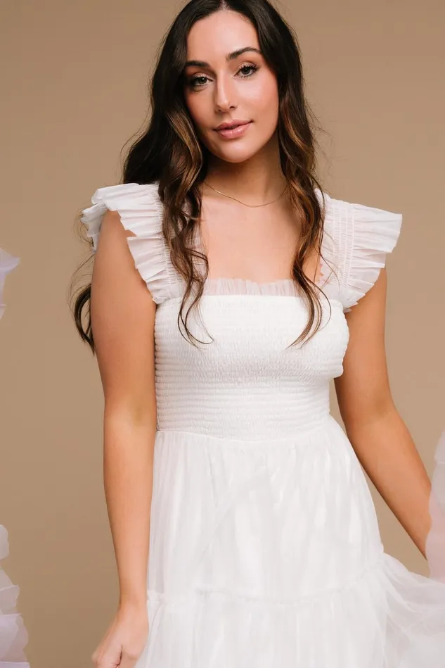 Baltic Born Midi Dresses Women Emma Smocked Tulle Dress Off White