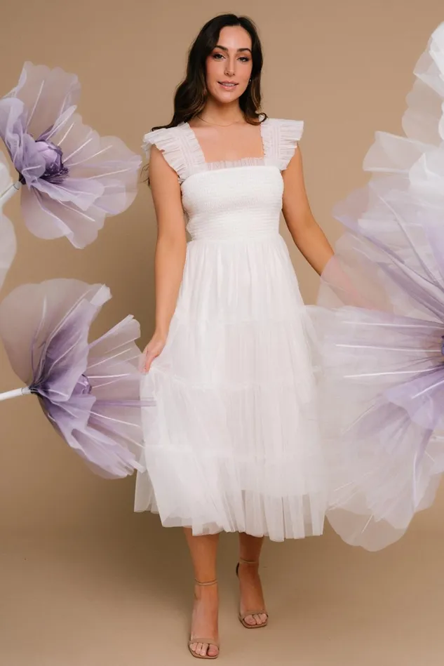 Baltic Born Midi Dresses Women Emma Smocked Tulle Dress Off White