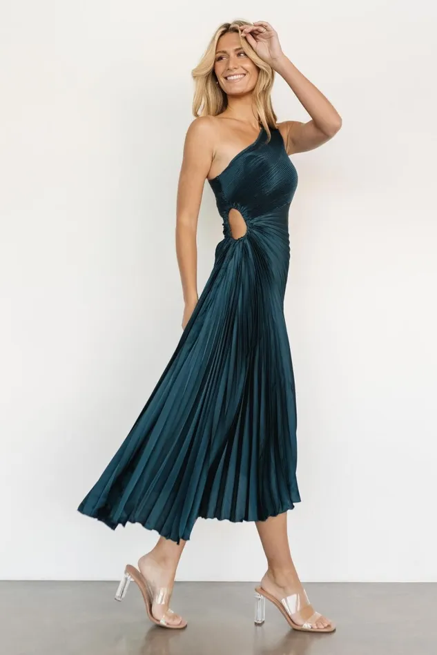 Baltic Born Midi Dresses Women Tasia One Shoulder Pleated Dress Deep Jade Baltic Born Midi Dresses Women Tasia One Shoulder Pleated Dress Deep Jade