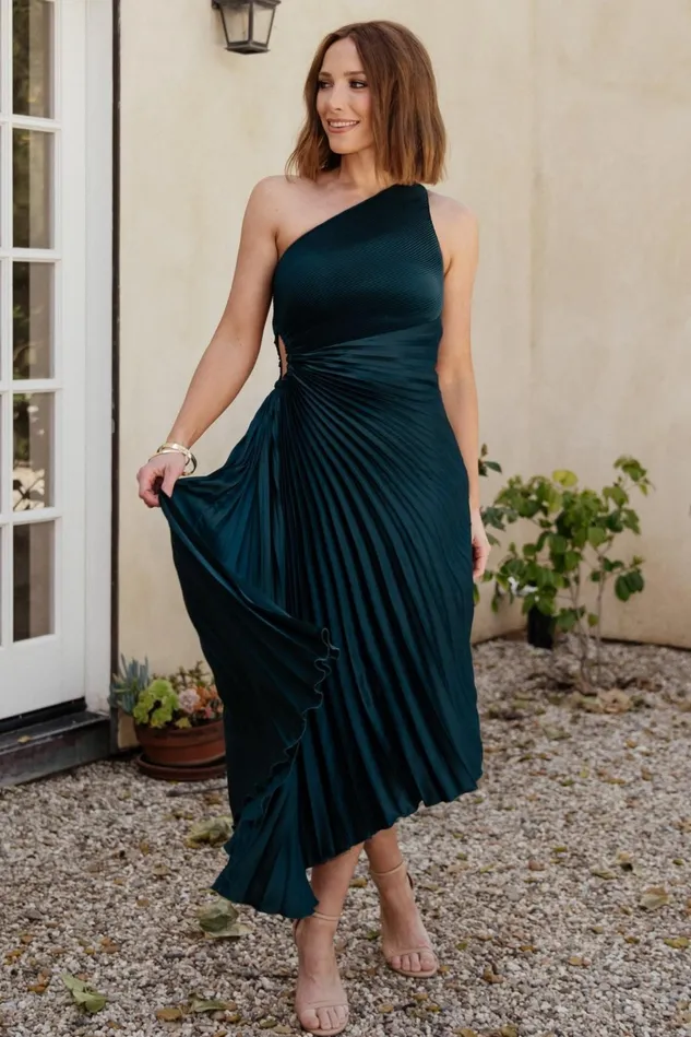 Baltic Born Midi Dresses Women Tasia One Shoulder Pleated Dress Deep Jade Baltic Born Midi Dresses Women Tasia One Shoulder Pleated Dress Deep Jade