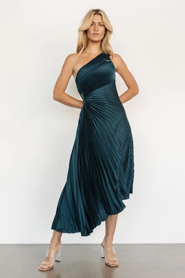 Baltic Born Midi Dresses Women Tasia One Shoulder Pleated Dress Deep Jade Baltic Born Midi Dresses Women Tasia One Shoulder Pleated Dress Deep Jade