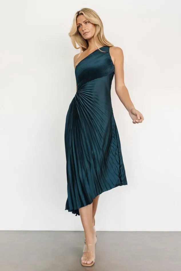 Baltic Born Midi Dresses Women Tasia One Shoulder Pleated Dress Deep Jade Baltic Born Midi Dresses Women Tasia One Shoulder Pleated Dress Deep Jade
