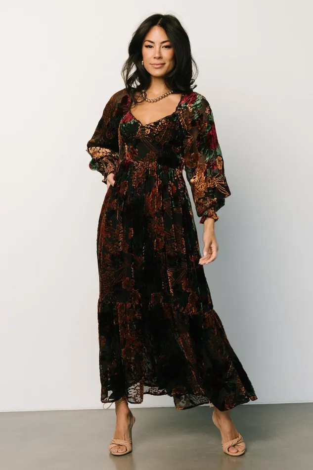 Baltic Born Mother Of The Bride Women Marlow Velvet Embossed Dress Black Multi