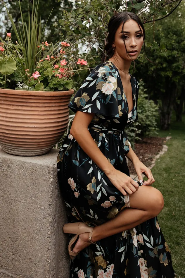 Baltic Born Mother Of The Bride Women Sicily Satin Maxi Dress Black Floral Baltic Born Mother Of The Bride Women Sicily Satin Maxi Dress Black Floral