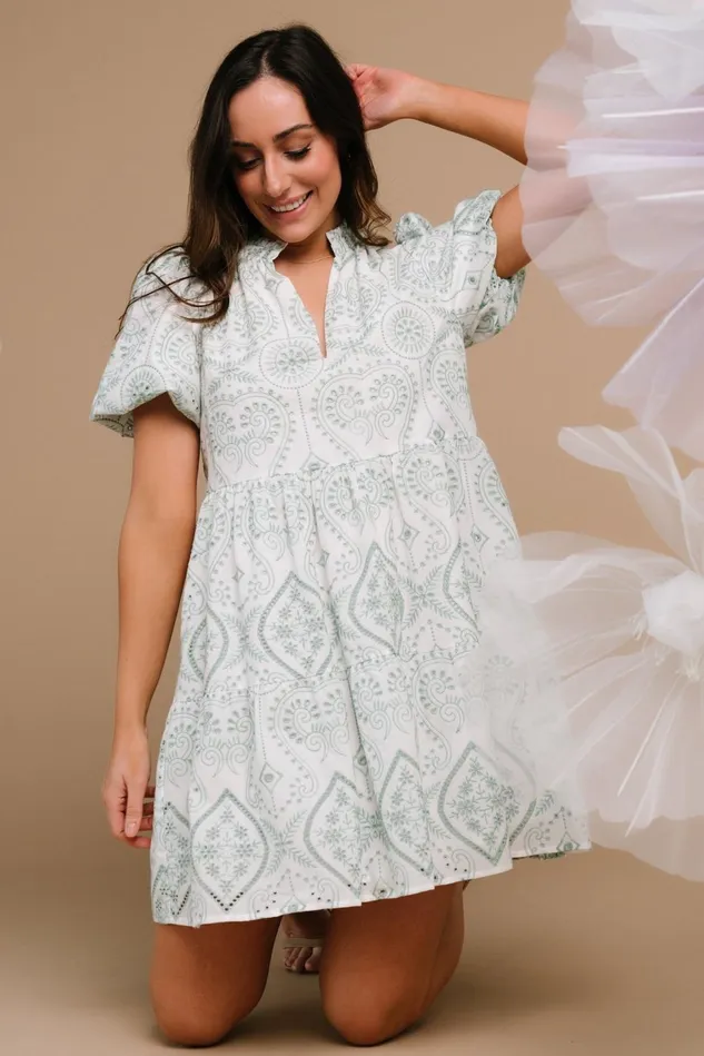 Baltic Born Short Dresses Women Josie Eyelet Babydoll Dress White Sage Baltic Born Short Dresses Women Josie Eyelet Babydoll Dress White Sage