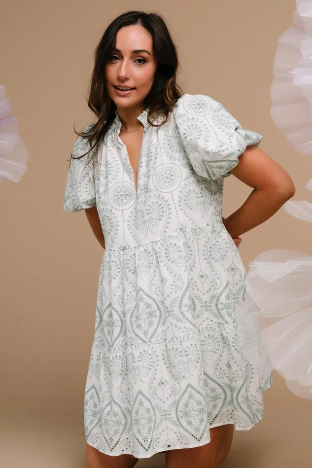 Baltic Born Short Dresses Women Josie Eyelet Babydoll Dress White Sage Baltic Born Short Dresses Women Josie Eyelet Babydoll Dress White Sage
