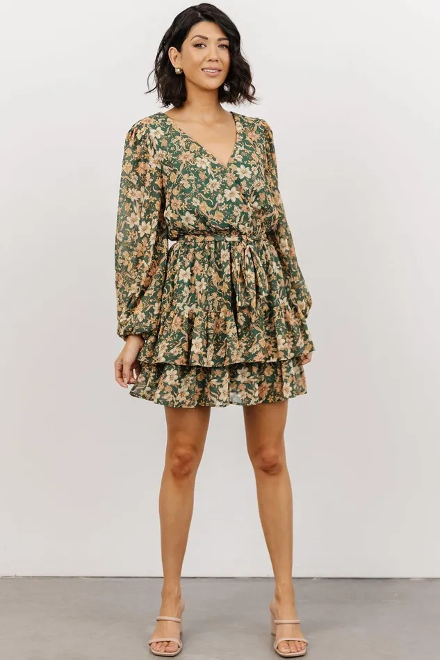 Baltic Born Short Dresses Women Shirley Ruffle Mini Dress Green Floral Baltic Born Short Dresses Women Shirley Ruffle Mini Dress Green Floral