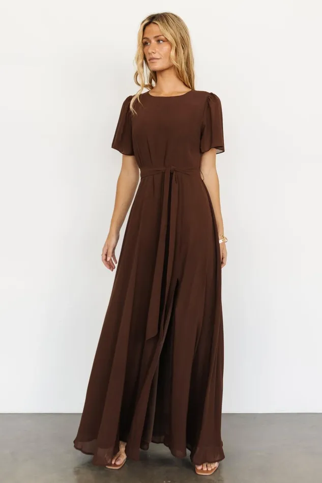 Baltic Born Wedding Guest Women Naomi Short Sleeve Maxi Dress Espresso