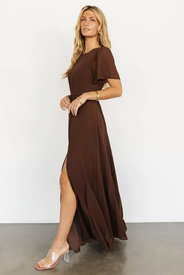 Baltic Born Wedding Guest Women Naomi Short Sleeve Maxi Dress Espresso