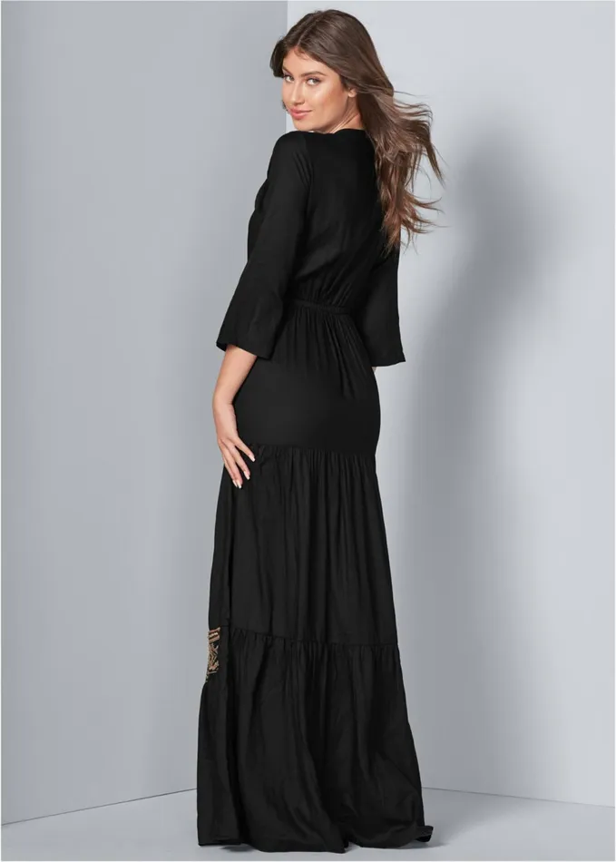 BEADED VNECK MAXI DRESS Black Multi Women VENUS Sundresses